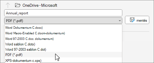 Mentés dokumentumként lehetőség