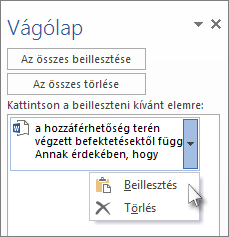 Egyetlen elem beillesztése a vágólapról