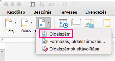 Az Élőfej & Élőláb lapon kattintson az Oldalszám menü Oldalszám parancsára, és adjon hozzá oldalszámot.