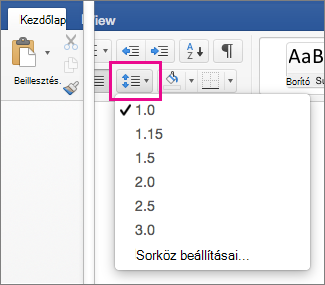 On the Home tab, Line Spacing is hightlighted