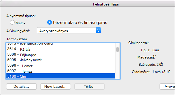 Válasszon márkájú címkéket, majd válassza ki a termékszámot.