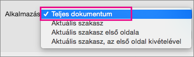 Hatókör menü kiemelt A teljes dokumentum elemmel