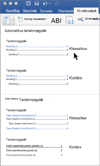 On the References tab, click Table of Contents, and then select an Automatic Table of Contents style from the gallery