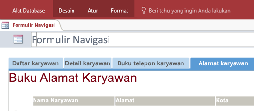 Cuplikan layar formulir navigasi