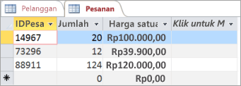 Memilih tabel di Access