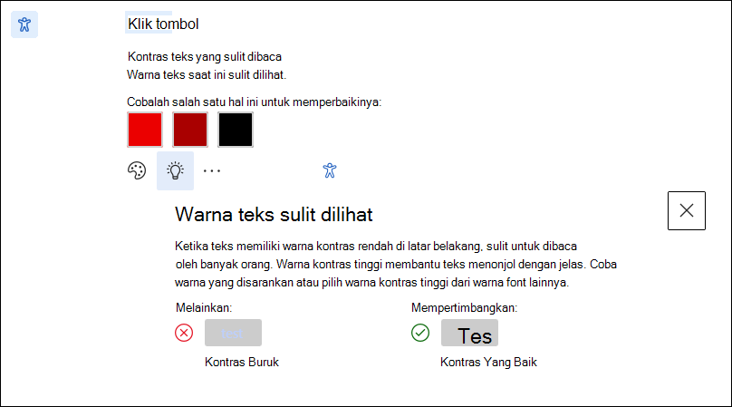 Layar tips pembelajaran untuk masalah aksesibilitas.