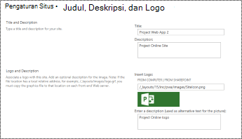 Alttext deskripsi situs dan logo situs di Project Online