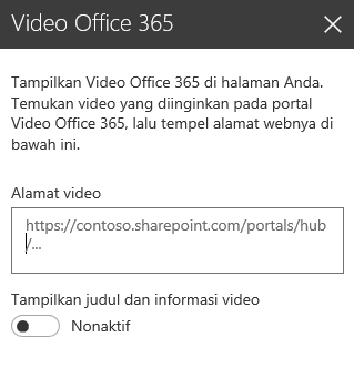 Cuplikan layar dialog alamat video Office 365 di SharePoint.