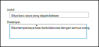 Kotak dialog judul situs baru SharePoint Online