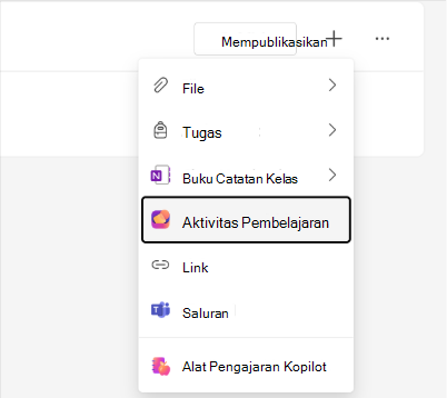 Cuplikan layar opsi Kegiatan Pembelajaran di menu modul Classwork.