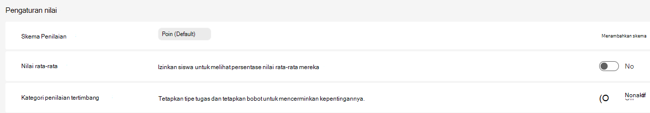 Pengaturan nilai