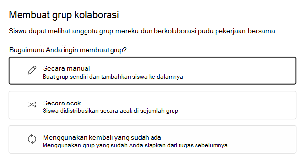 Pilih untuk mengelompokkan siswa secara Acak atau Manual