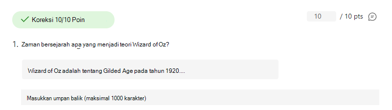 Cuplikan layar pertanyaan yang dijawab dengan benar.