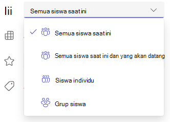 Cuplikan layar opsi siswa dan kelompok.
