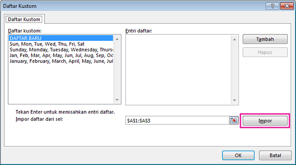 Mengimpor daftar kustom