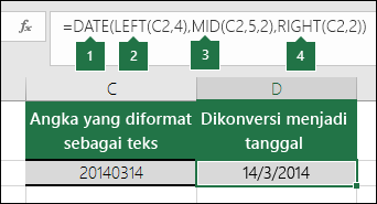 Mengonversi string teks dan angka menjadi tanggal