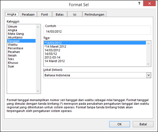 Memformat sel sebagai tanggal