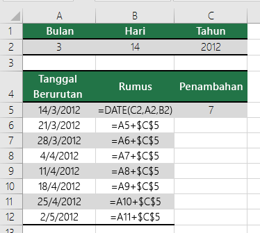 Menambah atau mengurangi tanggal dengan jumlah hari tertentu