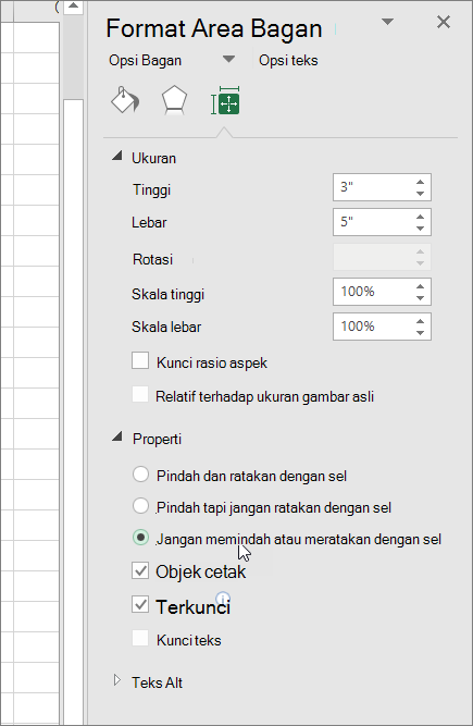 Properti di panel Format Area Bagan