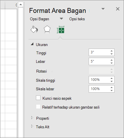 Anda bisa menyesuaikan ukuran bagan dalam kotak dialog Format Area Bagan