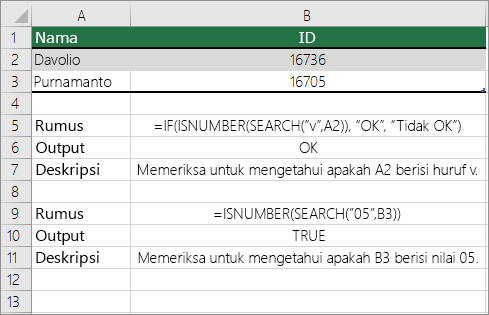 Contoh IF, ISNUMBER, dan SEARCH