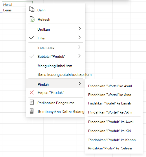 Pengurutan Manual - Menu Konteks