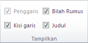 Opsi di grup Perlihatkan pada tab Tampilan