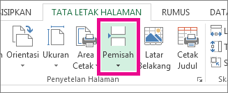 Mengklik Hentian di tab Tata Letak Halaman