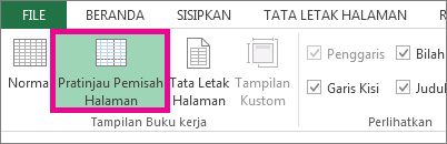 Mengklik Pratinjau Hentian Halaman di tab Tampilan
