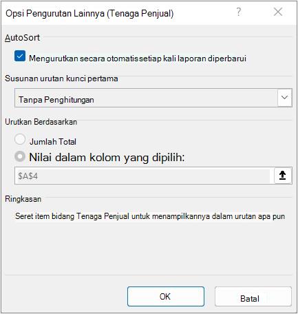 Kotak dialog Opsi Urutkan Lainnya