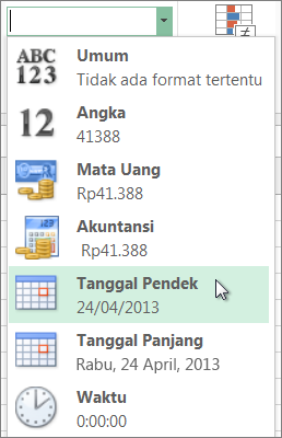 Perintah Tanggal Pendek di galeri Format Angka