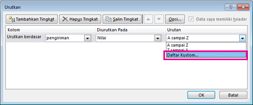 Kotak dialog Urutkan