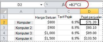 Contoh rumus untuk menghitung persentase