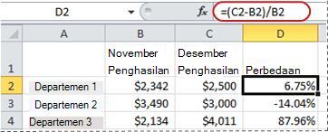 Contoh rumus untuk menghitung persentase