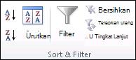 Grup Urutkan dan Filter pada tab Data