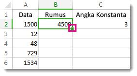 Kotak hijau persegi ada di sudut kanan bawah sel B2