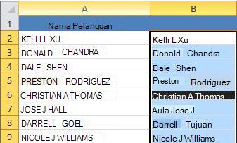 Kapitalisasi teks yang tepat dalam kolom baru (B)