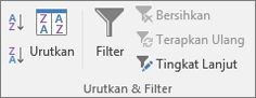 &Pengurutan Grup Filter pada tab Data