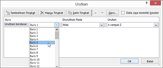 Pilih baris yang ingin diurutkan