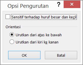Dalam kotak dialog Urutkan, klik Opsi