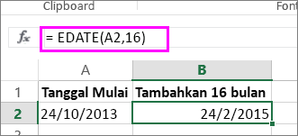 menggunakan rumus EDATE untuk menambahkan bulan ke tanggal