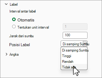 Menyembunyikan tanda centang dengan mengatur Tidak ada untuk posisi label
