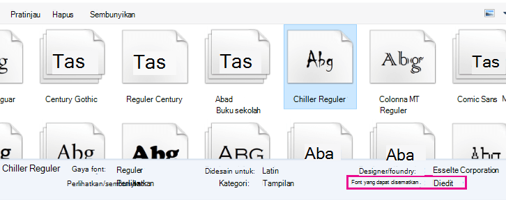 Sematkan layar Font 2