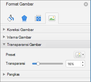 Menyesuaikan transparansi warna di panel Format Gambar