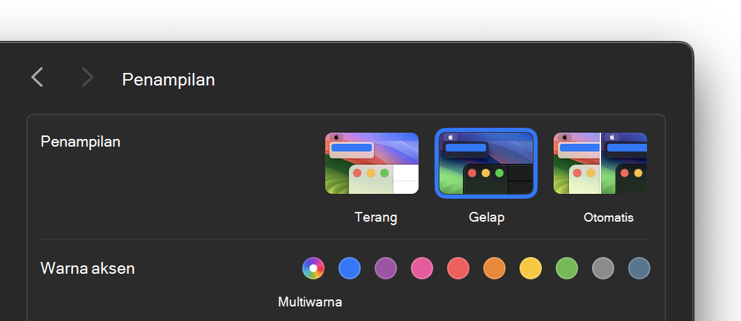 Pengaturan tampilan gelap di macOS