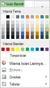 Menu opsi warna Isian Bentuk