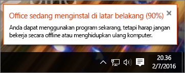 Dialog yang menampilkan instalan Office terhenti di 90%