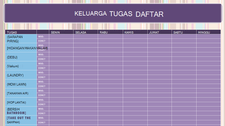 Gambar templat daftar tugas keluarga