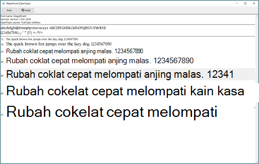 Penampak Awal Font Windows memungkinkan Anda menampilkan dan menginstal font di komputer Windows