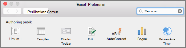 Preferensi Toolbar Pita Office2016 untuk Mac